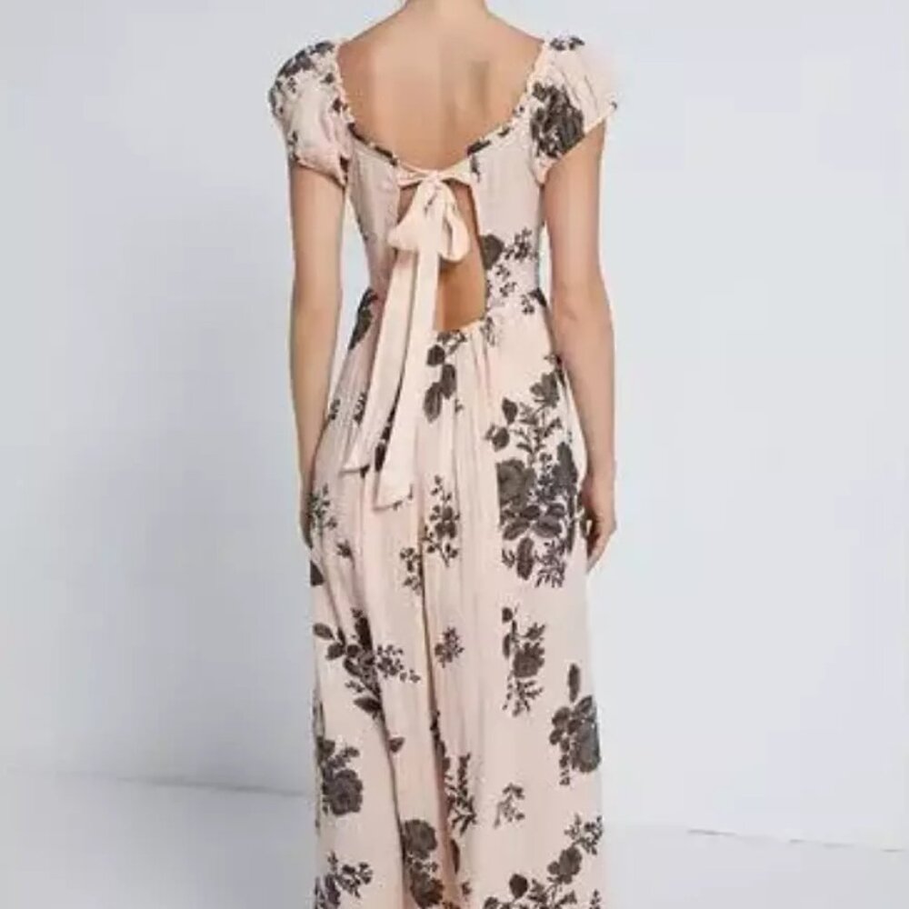 Free People Forget Me Not gauze maxi ankle CUTOUT bow off-shoulder sundress S